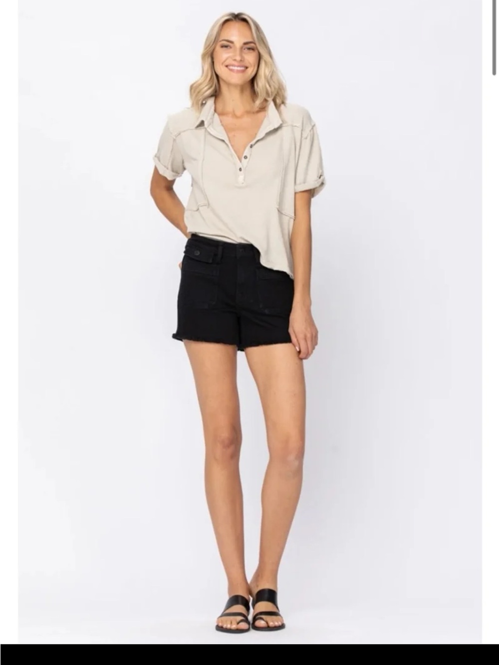 NWT JUDY BLUE CARGO PATCH POCKET SHORTS - BLACK Size 1X - Picture 4 of 12
